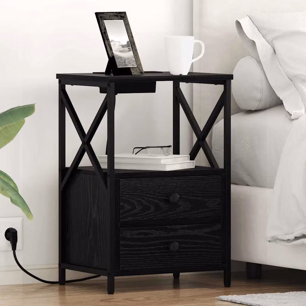 Set di 2 Armadi da Notte vidaXL in Rovere Nero, L 40 cm x P 31 cm x H 60 cm