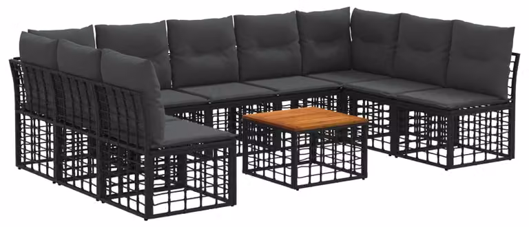Set di divani da esterno 10 pcs Nero e Grigio scuro Poliestere