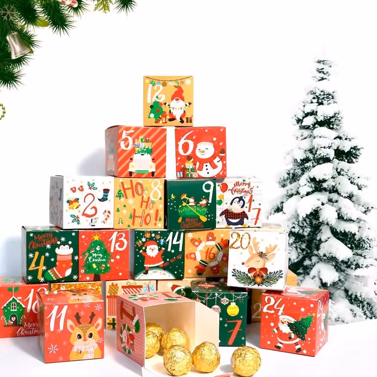 Calendario dell'Avvento con 24 scatole riutilizzabili, dimensioni 7x7x7 cm, decorazioni natalizie, idea regalo fai-da-te