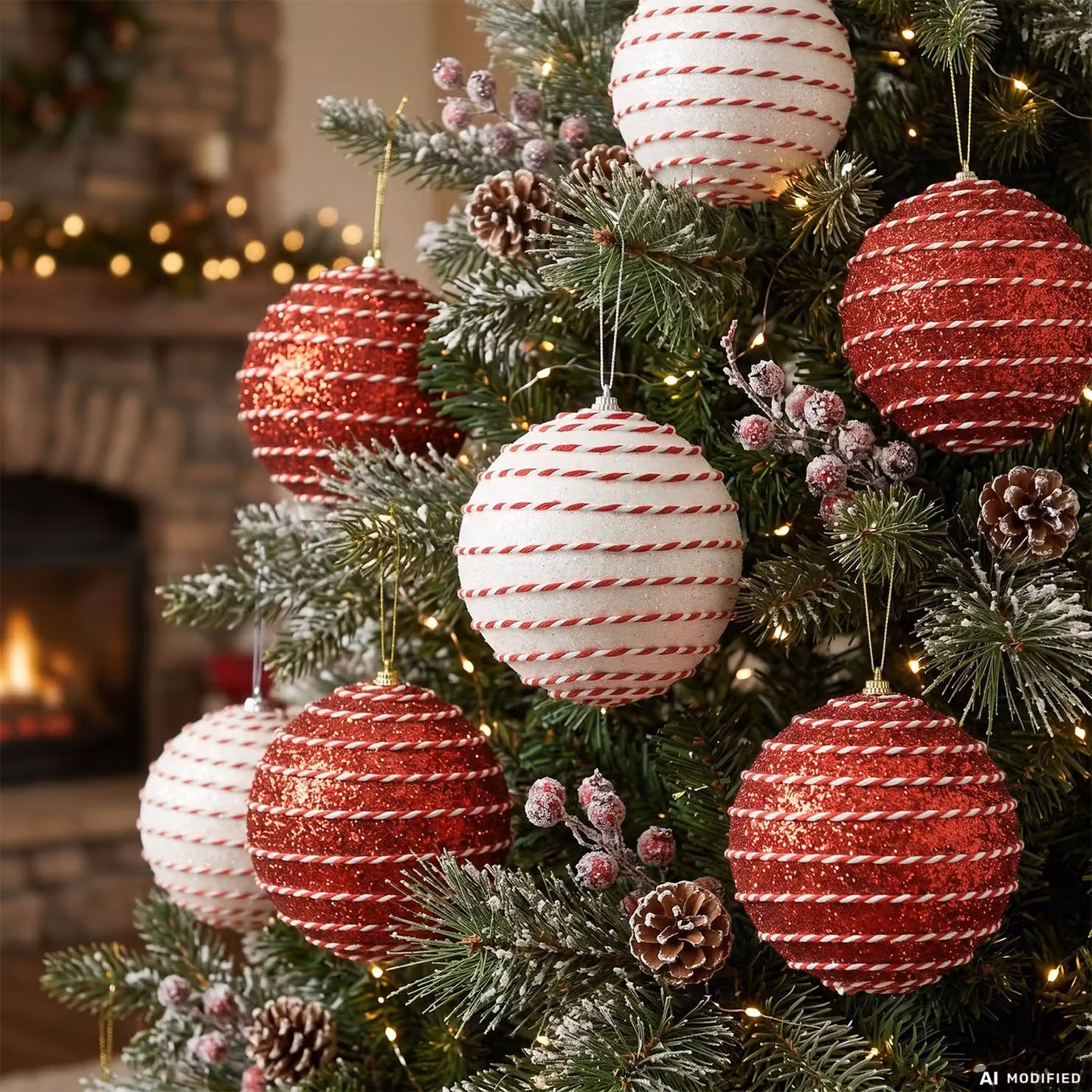 Pallina di Natale Vestiamo Casa con Glitter Rosso e Bianco, Diametro: 15 cm – 2
