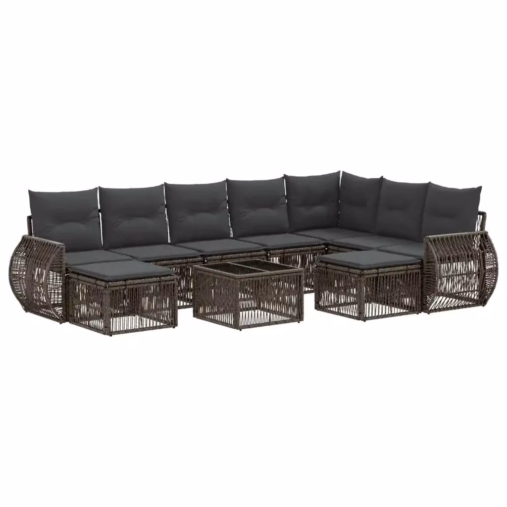 Set Divano da Giardino vidaXL 10 Pezzi a Forma di L in Polyrattan Grigio con Cuscini e Tavolino da Caffè – 2