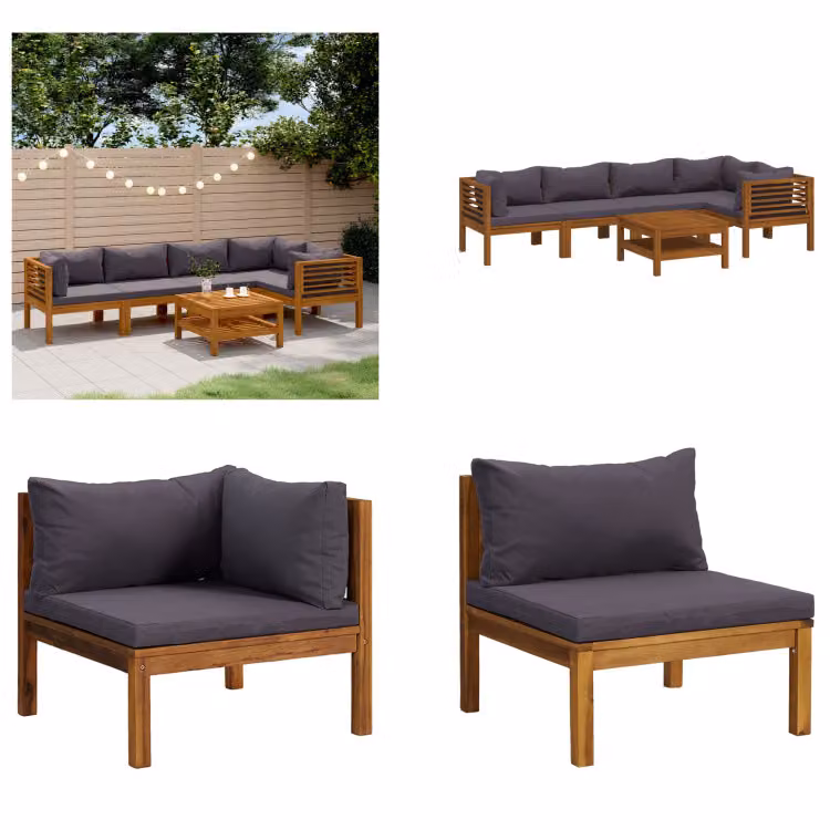vidaXL set salotto da giardino 6 pezzi con cuscino in legno massiccio di acacia - Set salotto da giardino - Set salotto da giardino - Set divano modulare - Set divano modulare