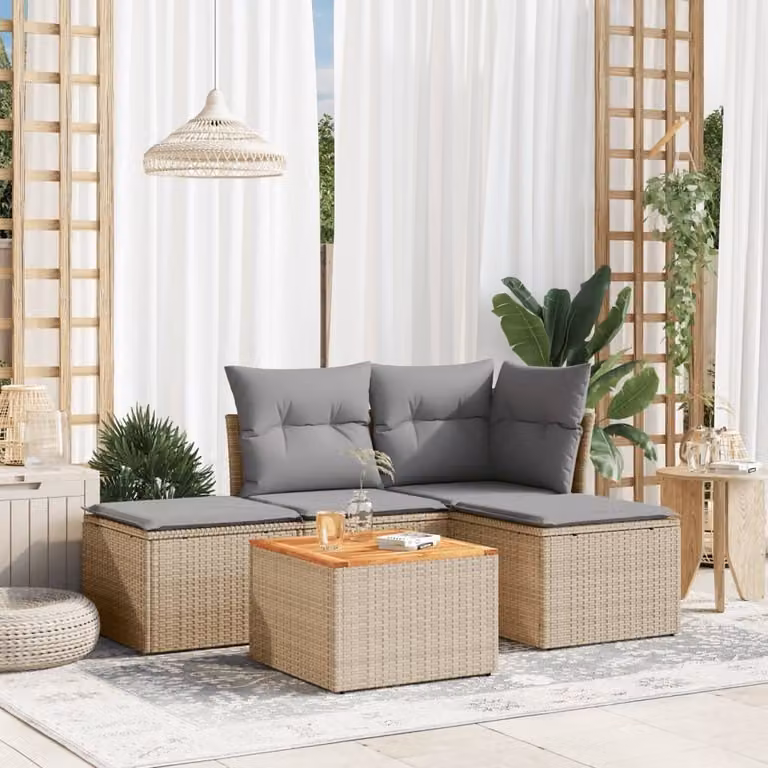 Maison Exclusive - Set Divano da Giardino 5 pz con Cuscini Beige in Polyrattan