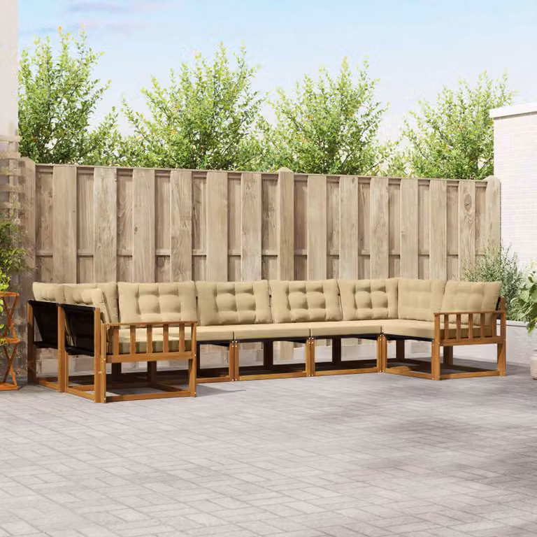 vidaXL Set di divani da esterno 7 pz in legno di acacia e textilene, colore beige e marrone
