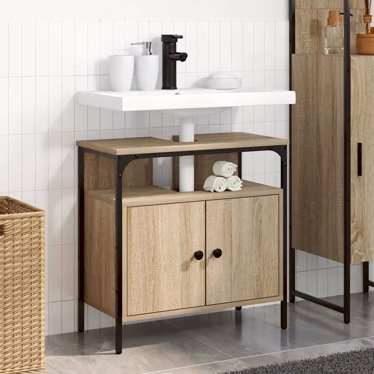 Mobile da bagno moderno vidaXL in legno beige e nero con ante a battente e ripiani interni L/P/H: 60 x 30 x 60 cm