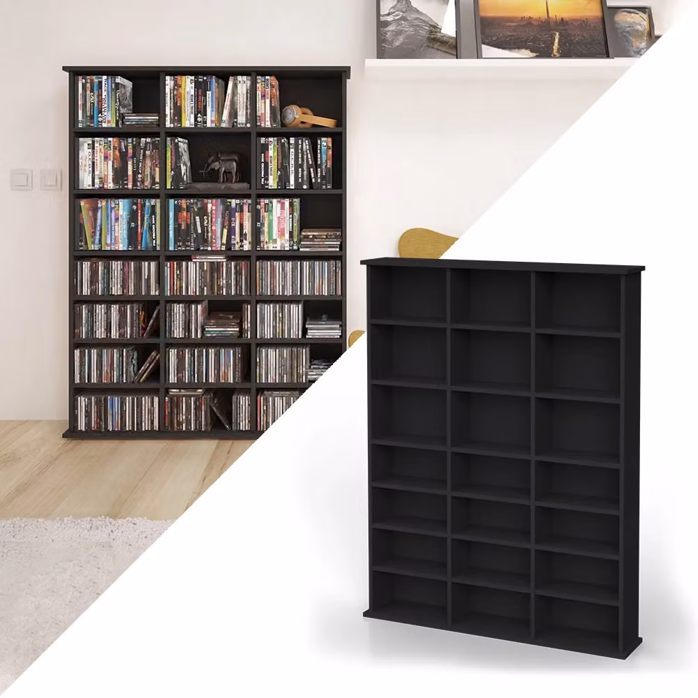Scaffale porta CD Jukebox Vicco Nero con pannello posteriore L: 136 cm, H: 105.4 cm, P: 19 cm – 2