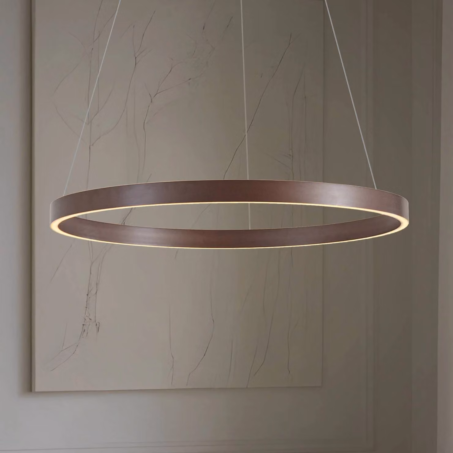 Lucande lampada LED a sospensione Yonam, Ø 80 cm, 1 luce, marrone, CCT Yonam Lucande, dimmerabile, Marrone / Ruggine, Soggiorno / Sala da pranzo, Metallo, Moderno