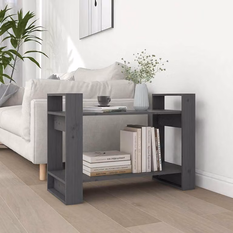 Libreria/Divisorio vidaXL in Legno Massello di Pino Grigio, Stile Rustico, L 80 cm x P 35 cm x H 56,5 cm