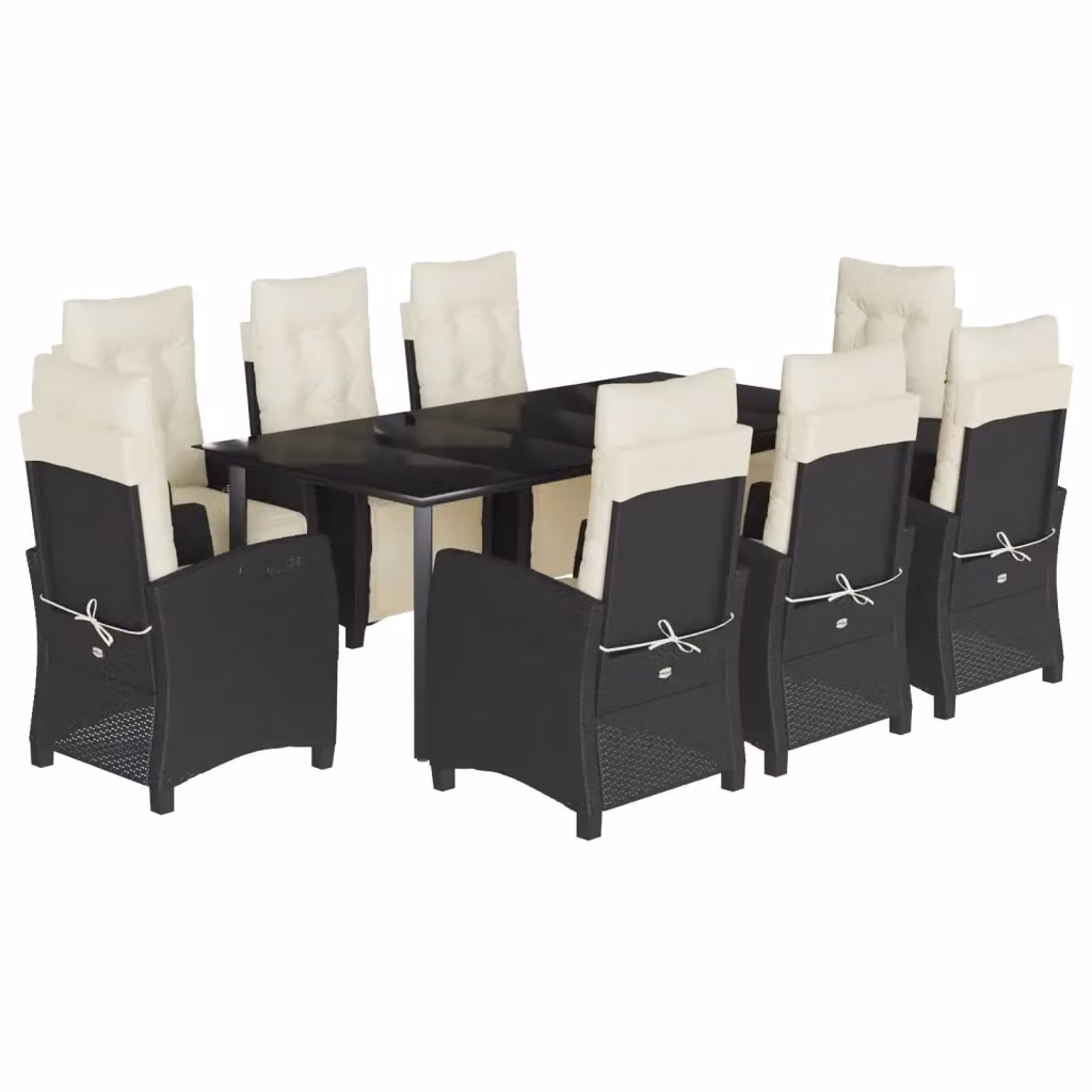 Set da pranzo da giardino vidaXL in polyrattan nero con cuscini e tavolo in vetro per 9 persone – 2