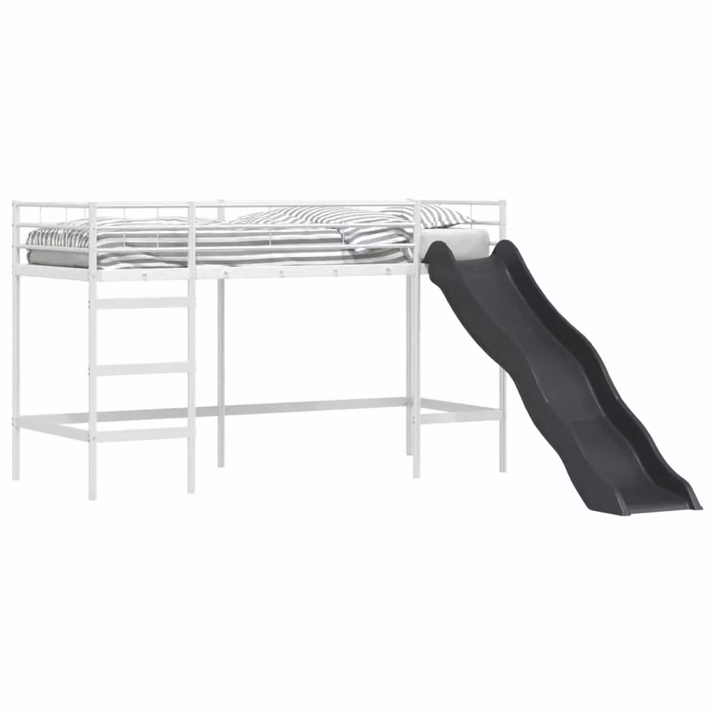 vidaXL Letto loft per bambini in metallo con scala, Bianco e Antracite, L/P/H: 190 x 80 x 116 cm – 2