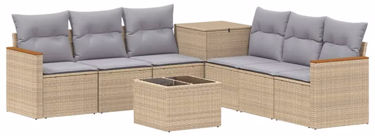 Set di divani da esterno, 8 pezzi. Colore: beige e grigio chiaro. Materiali: rattan sintetico e acciaio