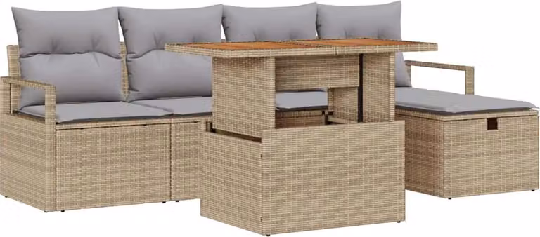 Set Divano da Giardino con cuscino 6 pcs Beige polyrattan