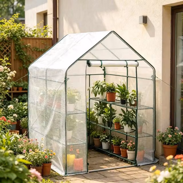 Serra da giardino WISHDOR in PE e acciaio, bianca e trasparente, con porta a zip, L/P/H: 143 x 143 x 195 cm