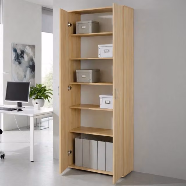 Armadio Multiuso Pazzano DMORA con 2 Ante e 5 Ripiani, Beige, L: 70 cm, H: 189 cm