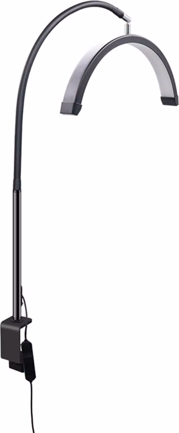 lampada di bellezza a mezzaluna a LED da 16 pollici con morsetto da tavolo, luce di riempimento per unghie/ciglia da 20 W, tubo ruotabile a 360°, spina UE, nero