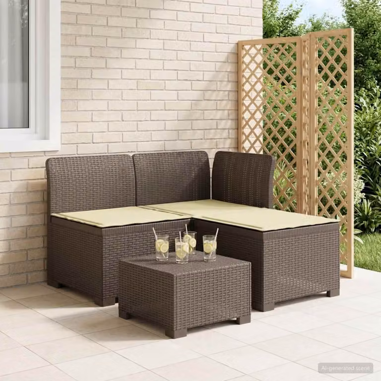 Divano da giardino a L con 3 posti vidaXL in look rattan con cuscini imbottiti e coperture rimovibili, disponibile in grigio, beige o marrone