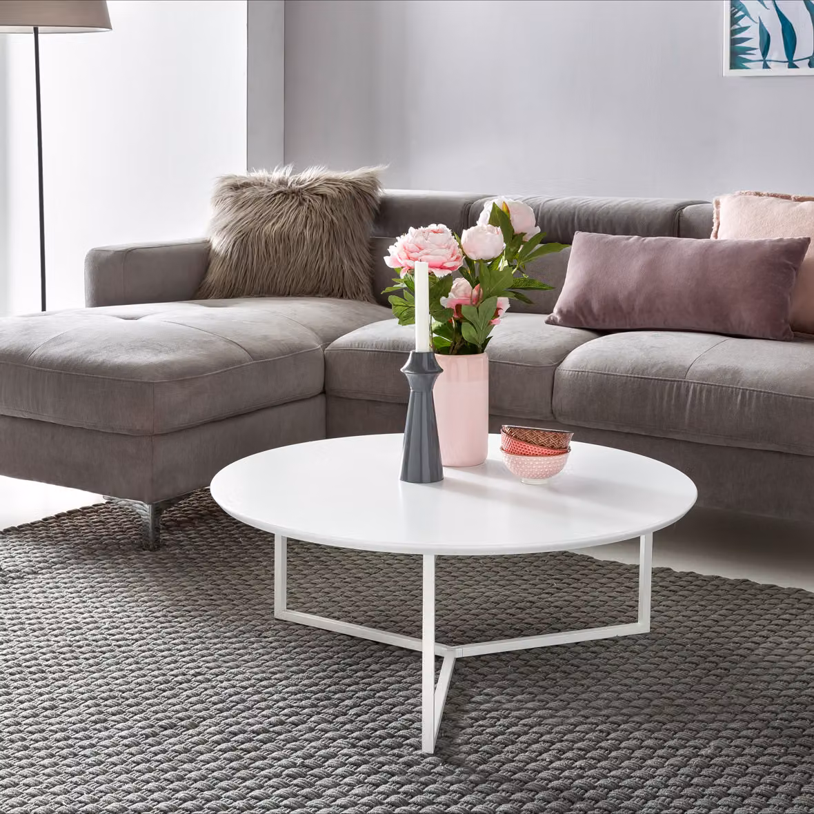 Tavolino di design Legno MDF bianco opaco Struttura in metallo ø 80 cm