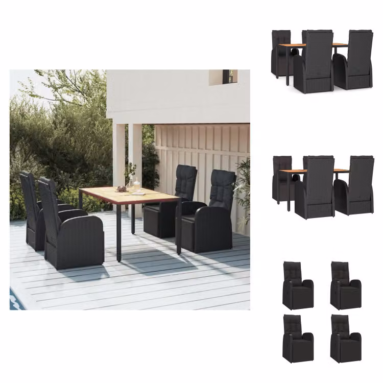 vidaXL Set da pranzo da giardino 5 pezzi in poly rattan nero e legno massiccio di acacia - Set di mobili da giardino