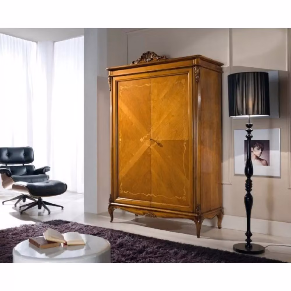 Armadio classico a 2 ante in legno con cassetti integrati Mobili 2G colore marrone L/P/H: 132 x 59 x 202 cm – 4