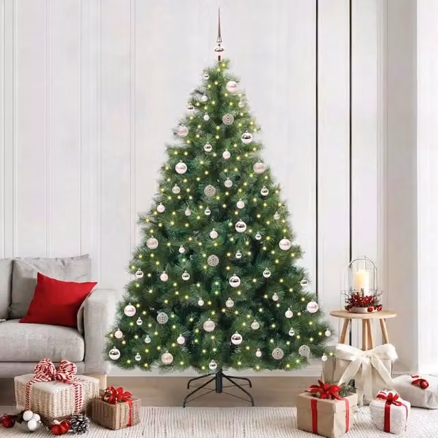 Albero di Natale artificiale moderno vidaXL verde con 300 LED luce bianca calda in PE e PVC, Altezza: 210 cm – 1