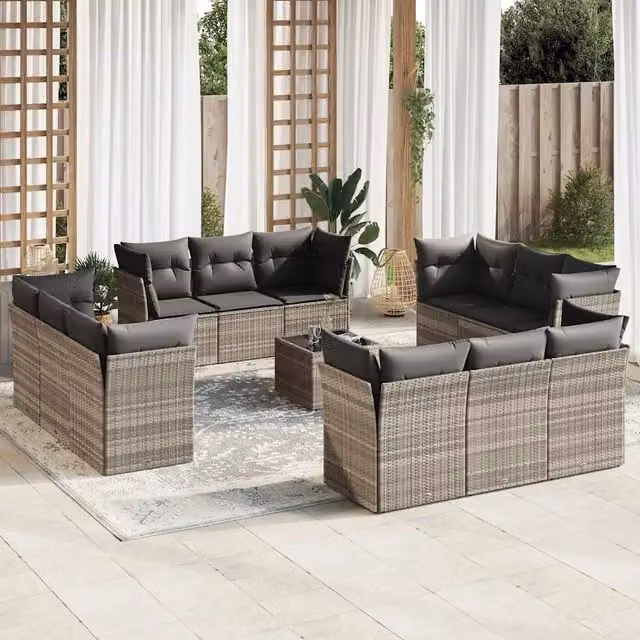 Set di divani da giardino VIDAXL a forma di U in polyrattan grigio chiaro con 13 pezzi e cuscini inclusi
