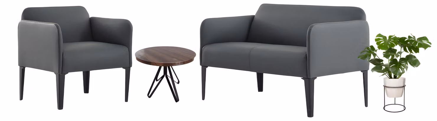 Komfortable Büro Sitzgarnitur Moderne Graue 2x Sessel 2-Sitzer