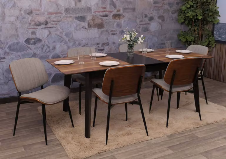 Set di 6 sedie da pranzo HWC-O44, sedia per cucina, struttura in legno massello, rivestimento in tessuto (370g/m²), , finitura effetto noce, colore grigio chiaro