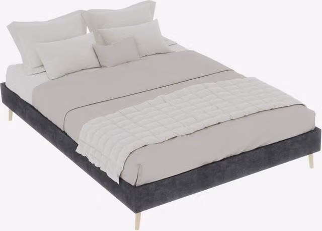 Letto matrimoniale moderno con testiera decorativa in tessuto e metallo, grigio, L/P: 140 x 200 cm – 1