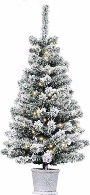 Albero di Natale Artificiale Innevato HOMCOM con 60 Luci LED Bianche, 116 Rami e Base con Vaso Rimovibile, Verde, Φ40x90 cm – 1