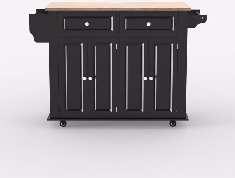 Isola da cucina con rotelle 2 cassetti 4 ante e portaspezie Turchese - Nero