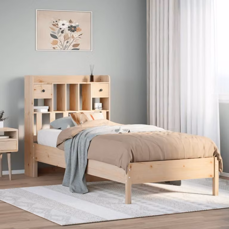 vidaXL Giroletto con Libreria in Legno di Pino Naturale per Adulti, Colore Marrone, L/P/H: 190 x 75 x 218,5 cm
