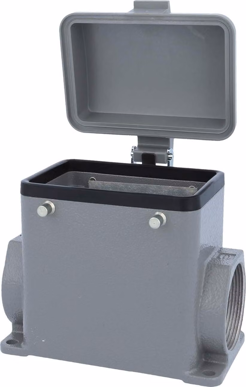 HARTING Han 32A Alloggiamento base alto, 2xM40 uscita cavo laterale, per 2 staffe (nella parte superiore) con cappuccio protettivo in plastica