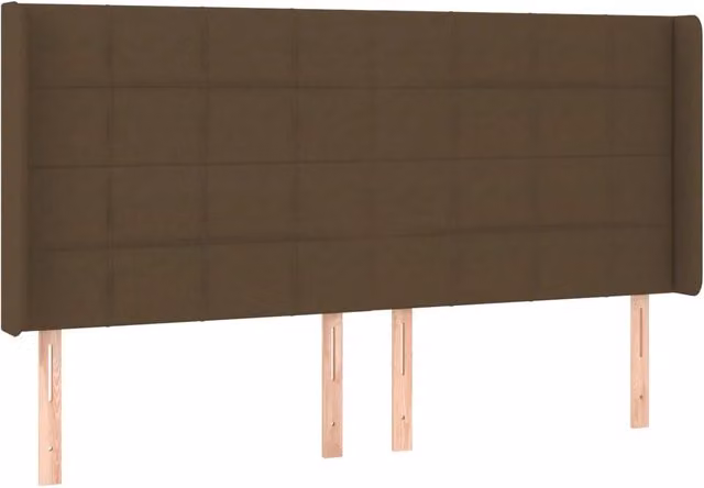 Testiera ad orecchio in tessuto marrone scuro con struttura in legno di larice L: 203 cm, P: 16 cm, H: 118/128 cm