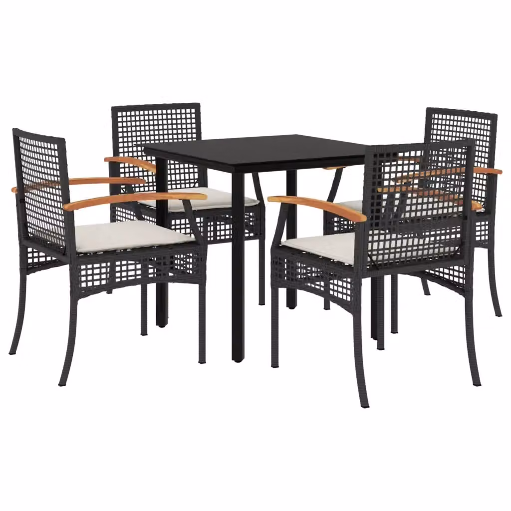 Set da pranzo da giardino vidaXL in legno di acacia oliato e polyrattan con tavolo in vetro, 5 pezzi, nero e bianco – 2