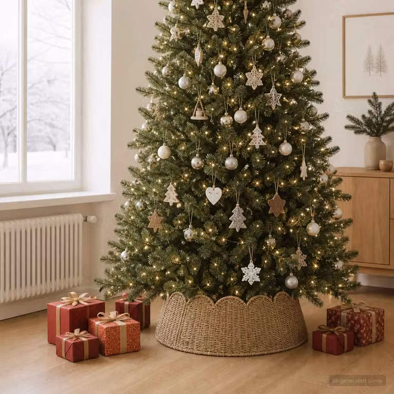 vidaXL Collare per Albero di Natale Rotondo Naturale Ø 105 x 28 cm