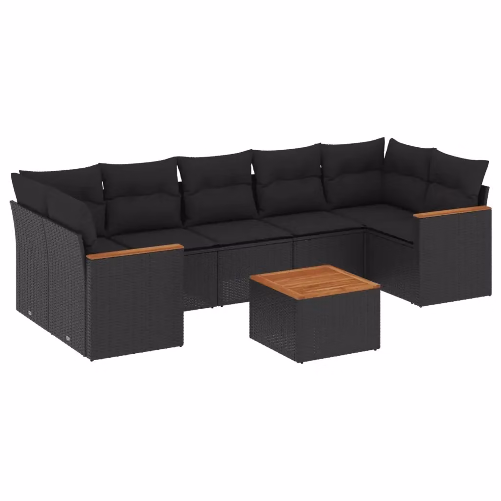 Set da giardino moderno vidaXL composto da 8 pezzi in rattan nero con cuscini e tavolino da caffè – 2