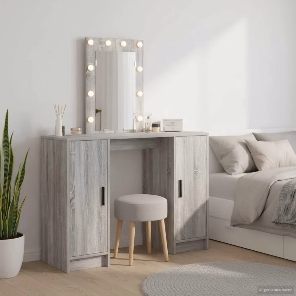 Toeletta Design In Tavolo da Trucco Moderno Grigio in Legno L/P/H: 102 x 33 x 135 cm – 2