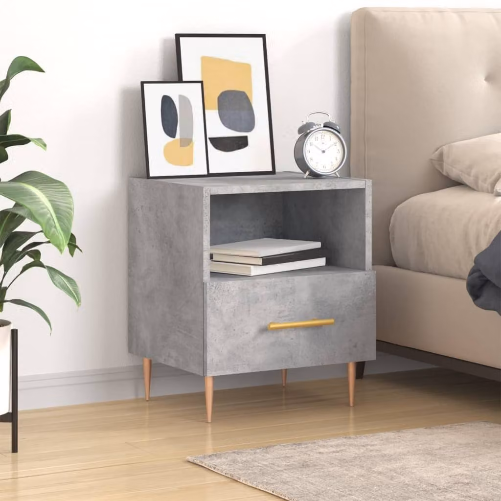 Comodino moderno vidaXL in legno e metallo, Grigio, L 40 cm x P 35 cm x H 47,5 cm