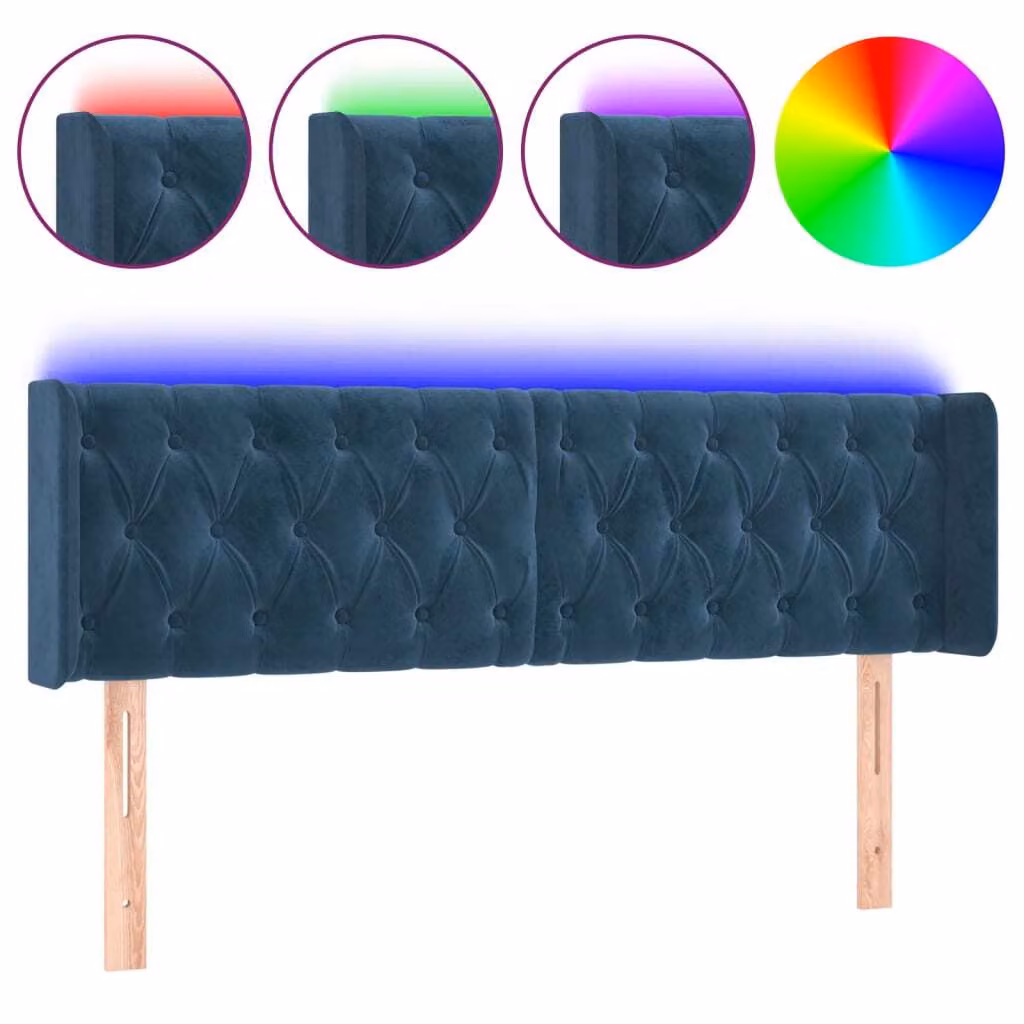 Testiera a LED Blu Scuro 163x16x78/88 cm in Velluto