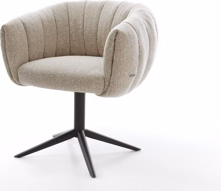 DELIFE Sedia girevole Jada-Flex Tessuto Soft Beige Basamento nero Girevole a 360° Funzione oscillante Molle insacchettate