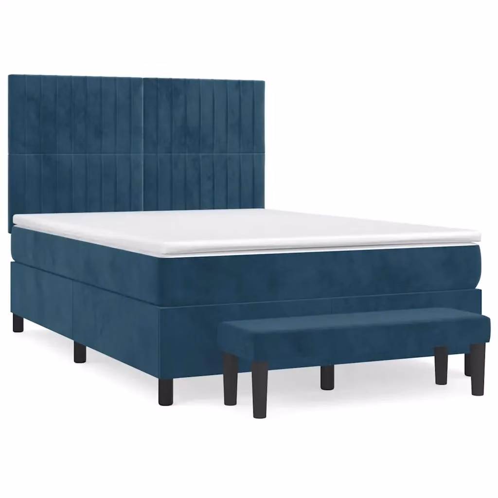 Letto Ibrido con Giroletto a Molle e Materasso vidaXL in Velluto Blu e Bianco L/P: 140 x 190 cm – 2