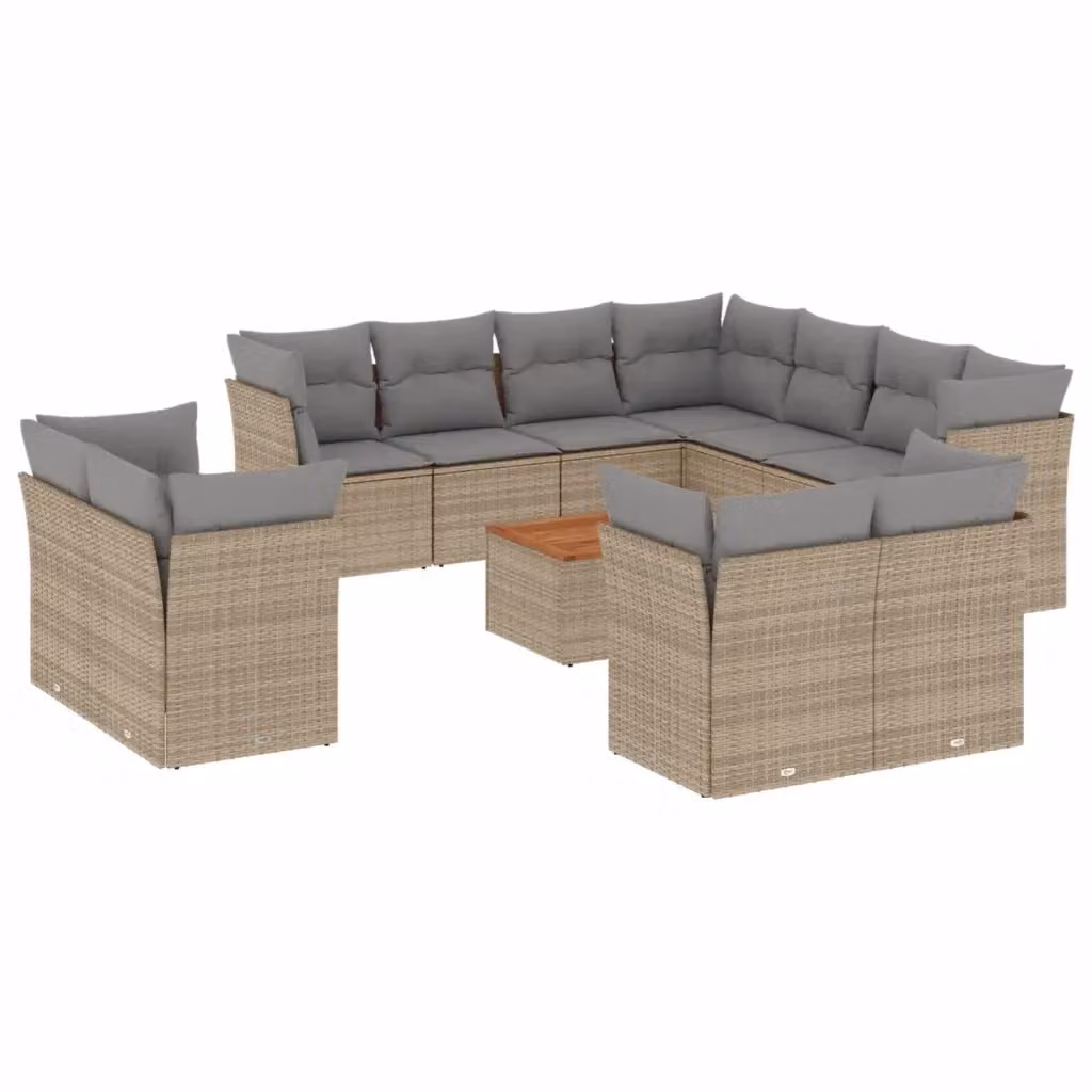 vidaXL Set Divano da Giardino a L 12 pz in Polyrattan con Cuscini Beige e Grigio e Tavolino da Caffè – 2