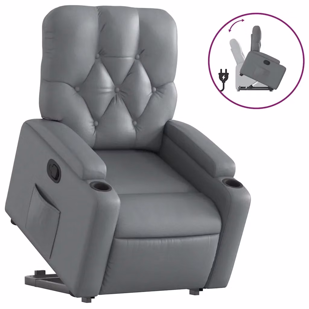 Poltrona Alzapersona Reclinabile vidaXL Grigia in Similpelle con Assistenza Elettrica – 2
