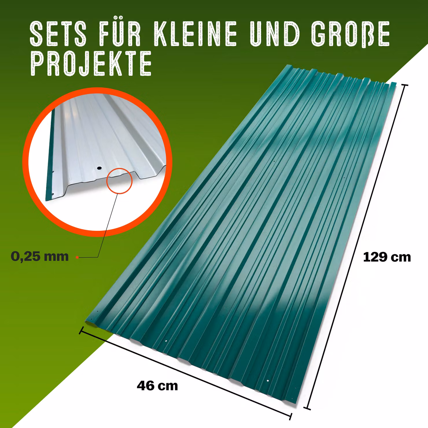 Set di 24 lamiere trapezoidali GARDEBRUK in acciaio zincato verdi, L: 129 cm, P: 46 cm, copertura 14 m² – 4