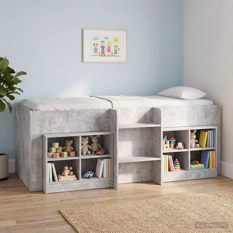 Letto alto singolo per bambini vidaXL in legno ingegnerizzato, colore grigio, L: 193 cm, P: 96 cm, H: 120 cm