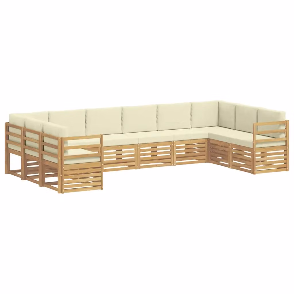 Set di divani da esterno a L vidaXL in legno di acacia con cuscini bianchi e beige – 2