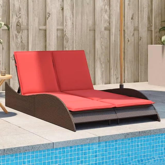 Lettino Prendisole con Cuscini Marrone 114x205x73 cm Polyrattan 368294