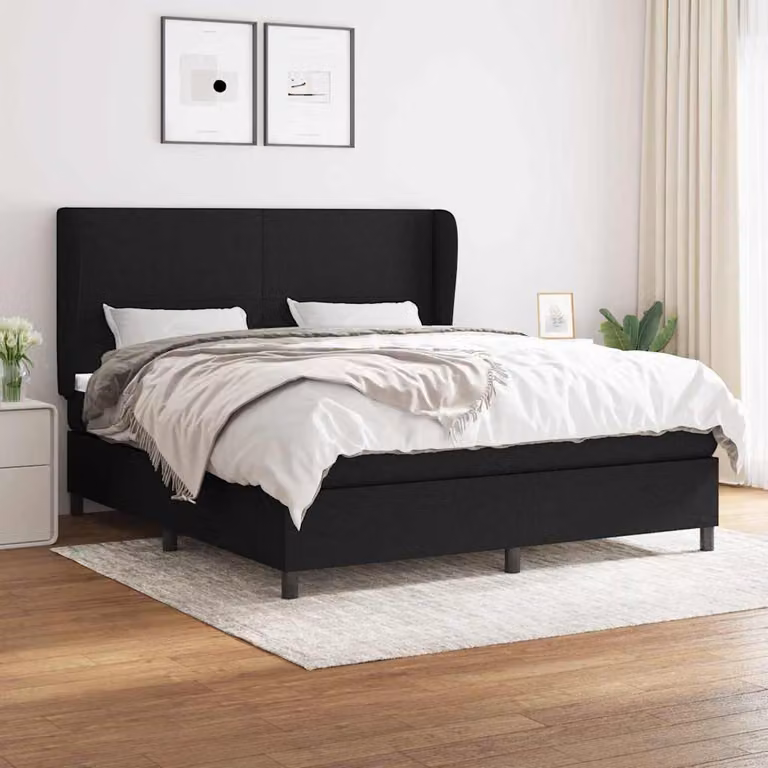 vidaXL Giroletto a Molle con Materasso Ibrido in Tessuto Nero L/P/H: 160 x 200 x 128 cm