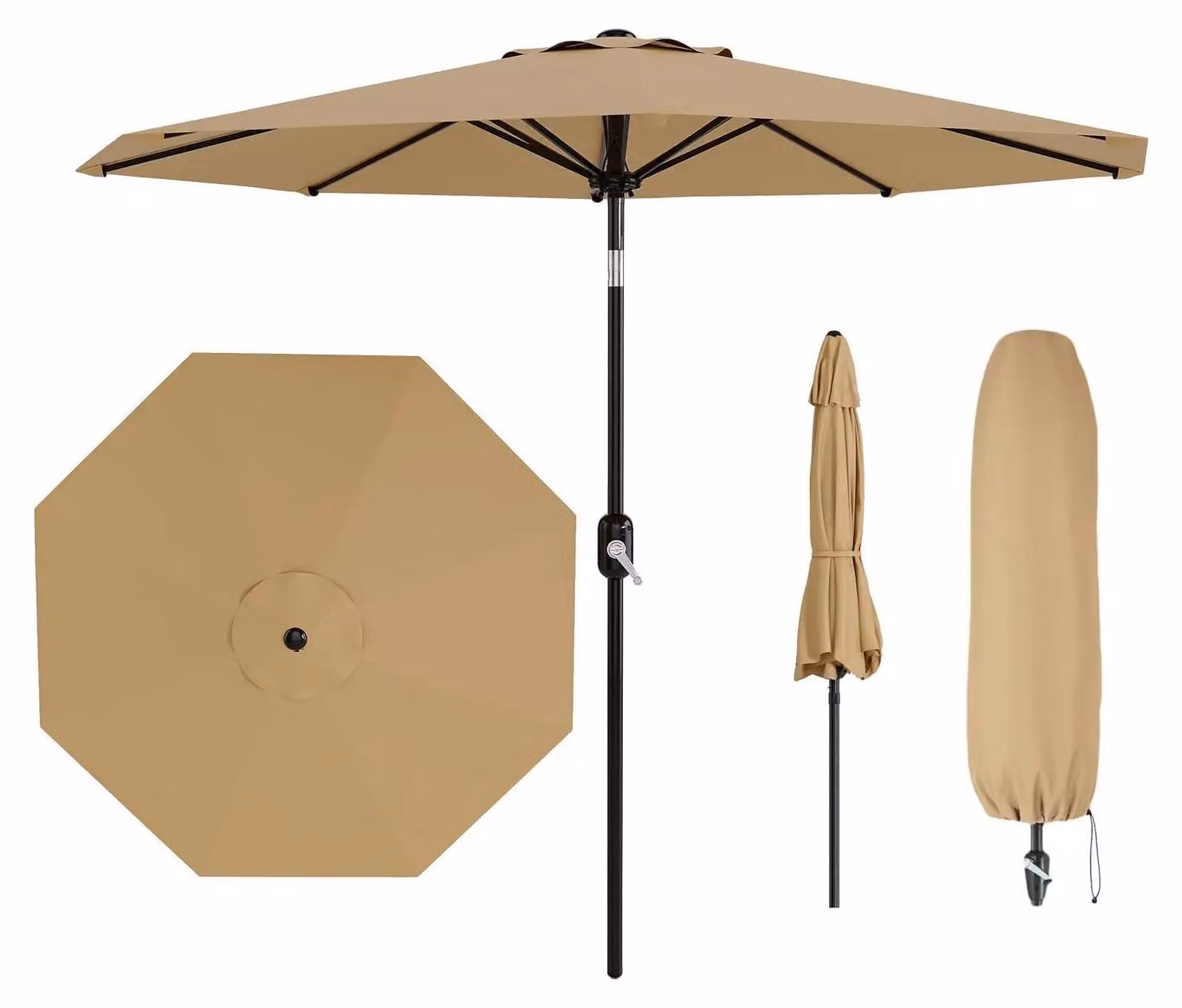 Ombrellone da giardino - Ombrellone da terrazza 2,7 m - Manovella e funzione di inclinazione - Resistente al vento ed estremamente stabile - Asta in lega di zinco - Protezione dal sole - Colore: kaki