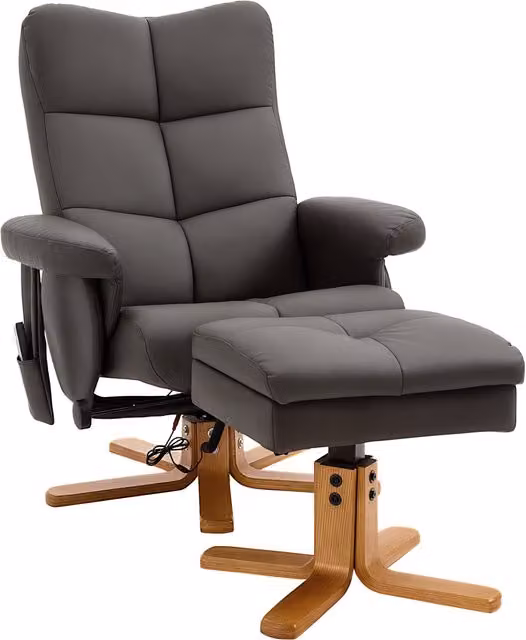 Poltrona Reclinabile Relax HOMCOM con Pouf Poggiapiedi, Marrone, L 80 cm x P 86 cm x H 99 cm